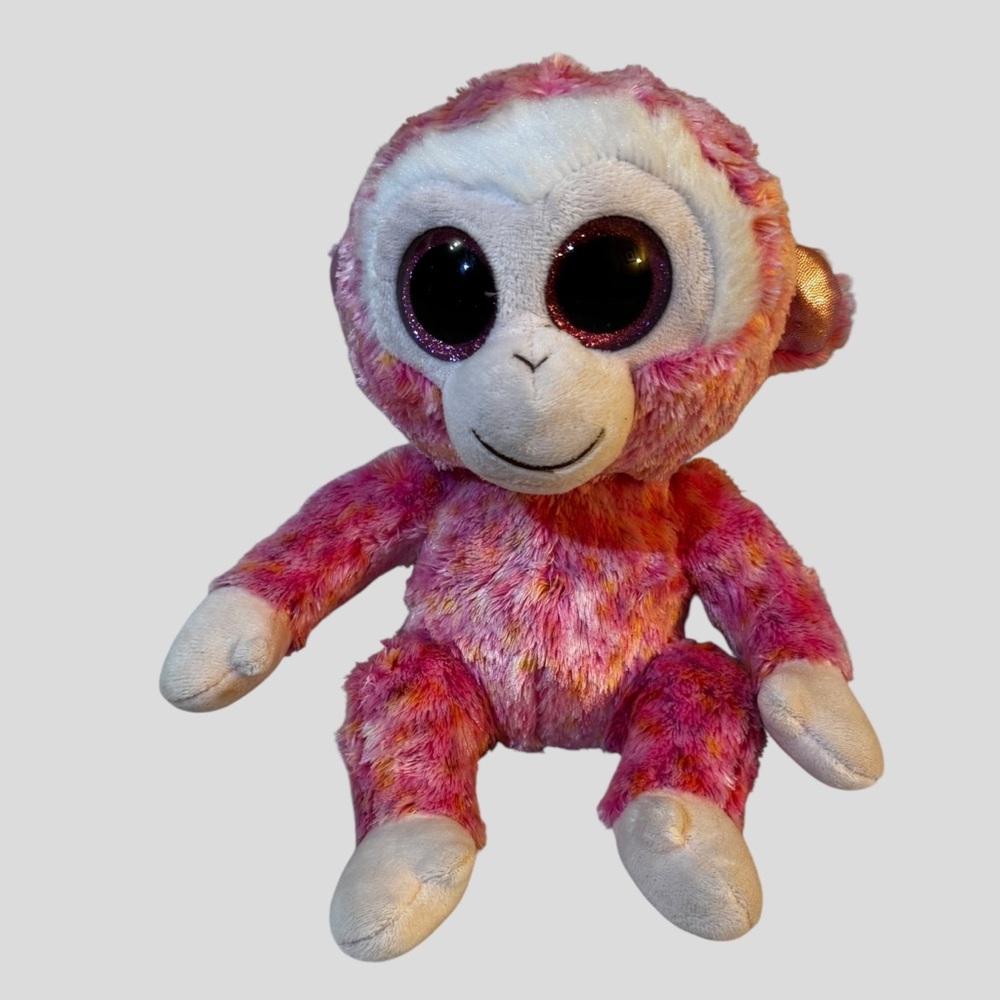 TY Beanie Boos 2014 Ruby Pink Monkey Plush Toy Big Sparkly Eyes 9” Tall